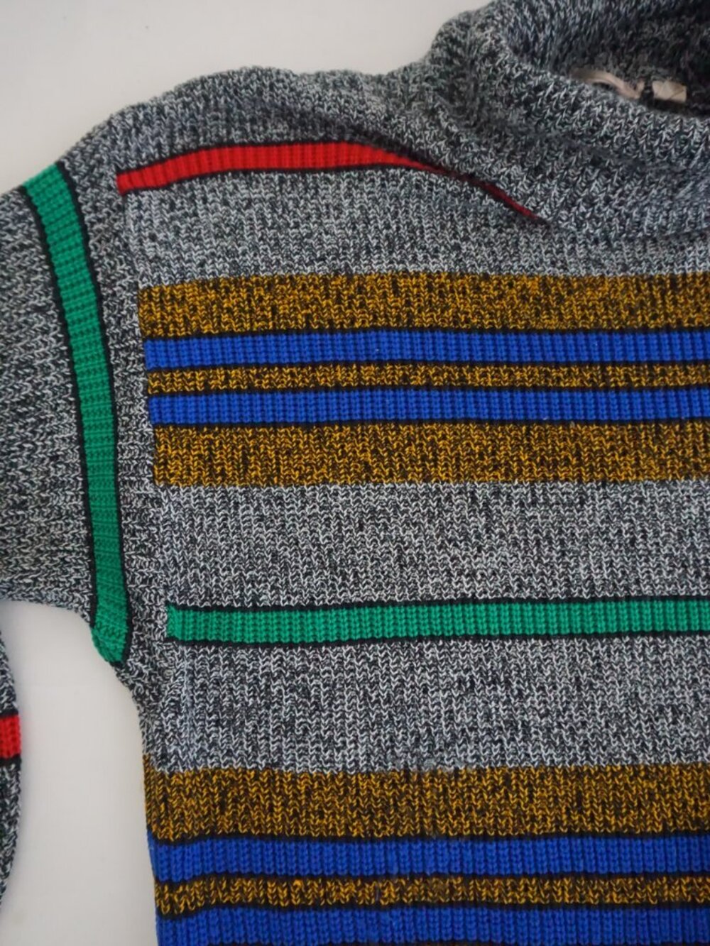 Vintage Gianni Grey Multicolor Striped Colourblock Chunky Knit Sweater 22/24 - Picture 8 of 10